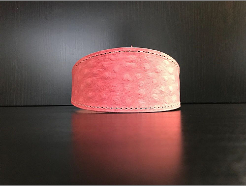 Lined Pink Ostrich Skin - Greyhound Leather Collar - Size L